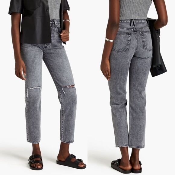 Slvrlake Sierra Grey Jeans Straight Leg Ankle Crop High Rise Size 26 - Picture 1 of 9